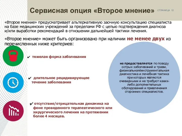 Сервисная опция «Второе мнение» «Второе мнение» предусматривает альтернативную заочную консультацию