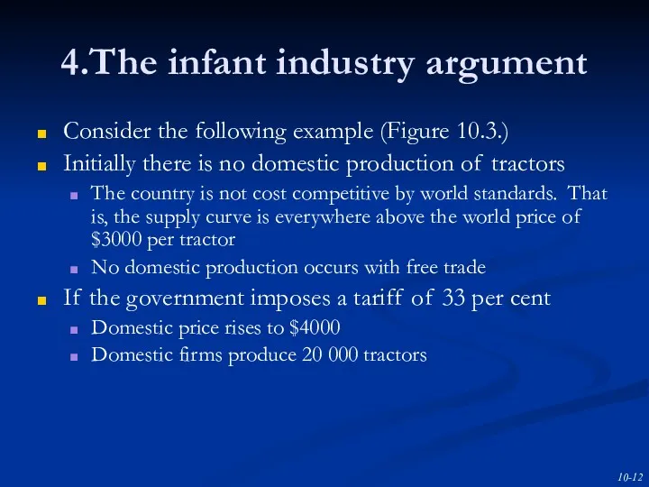 4.The infant industry argument Consider the following example (Figure 10.3.)