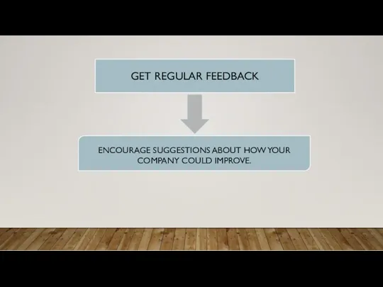 GET REGULAR FEEDBACK ENCOURAGE SUGGESTIONS ABOUT HOW YOUR COMPANY COULD IMPROVE.