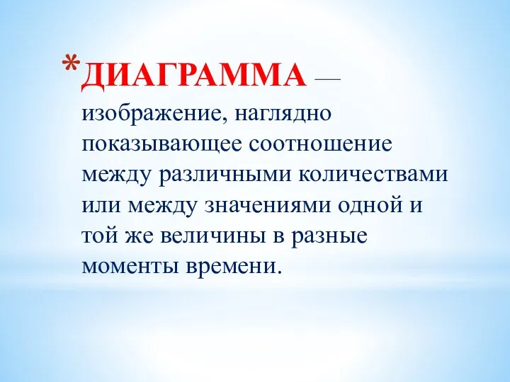 ДИАГРАММА — изображение, наглядно показывающее соотношение между различными количествами или