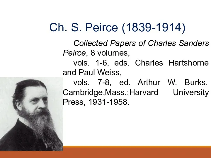 Collected Papers of Charles Sanders Peirce, 8 volumes, vols. 1-6, eds. Charles Hartshorne