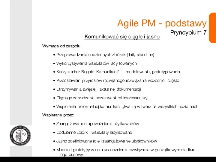 Agile PM - podstawy Pryncypium 7 Komunikować się ciągle i