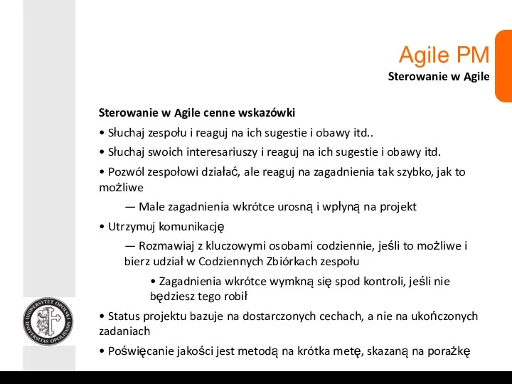 Agile PM Sterowanie w Agile Sterowanie w Agile cenne wskazówki