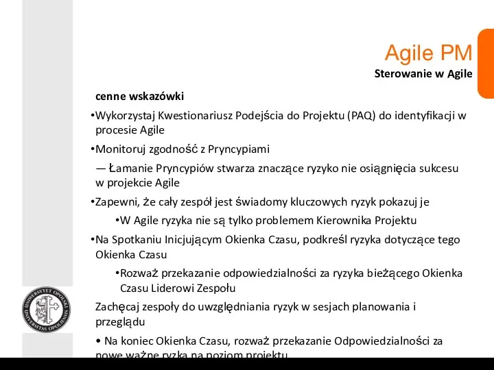 Agile PM Sterowanie w Agile cenne wskazówki Wykorzystaj Kwestionariusz Podejścia