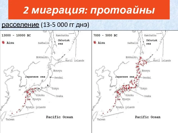 2 миграция: протоайны расселение (13-5 000 гг днэ)