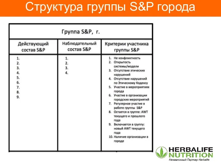 Структура группы S&P города