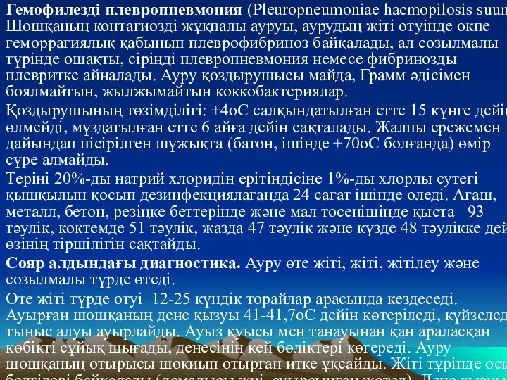 Гемофилездi плевропневмония (Рleuropneumoniae hacmopilosis suum). Шошқаның контагиоздi жұқпалы ауруы, аурудың