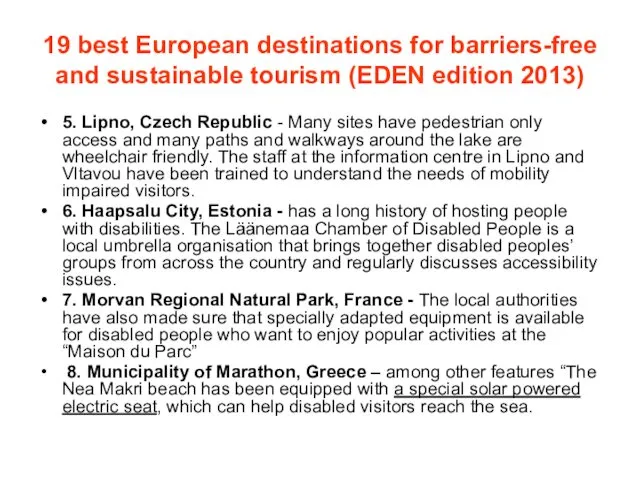 19 best European destinations for barriers-free and sustainable tourism (EDEN
