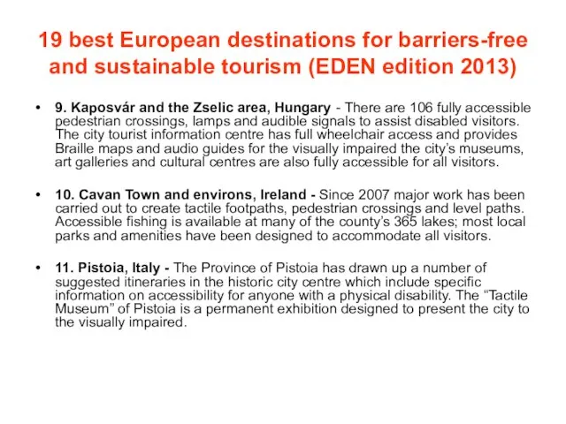 19 best European destinations for barriers-free and sustainable tourism (EDEN