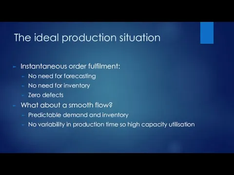 The ideal production situation Instantaneous order fulfilment: No need for