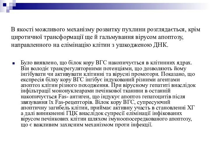 Було виявлено, що білок кору ВГС накопичується в клітинних ядрах.