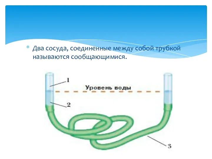 Два сосуда, соединенные между собой трубкой называются сообщающимися.