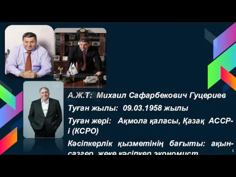 А.Ж.Т: Михаил Сафарбекович Гуцериев Туған жылы: 09.03.1958 жылы Туған жері: