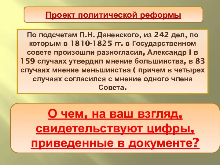 По подсчетам П.Н. Даневского, из 242 дел, по которым в 1810-1825 гг. в
