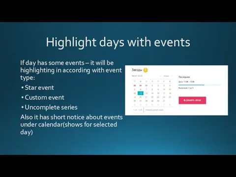 Highlight days with events If day has some events –