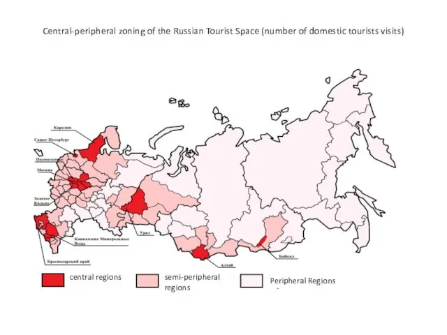 Central-peripheral zoning of the Russian Tourist Space (number of domestic