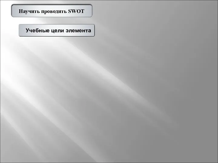 Учебный элемент № 3. Разр Дать представление о п Научить разрабатывать Научить проводить SWOT