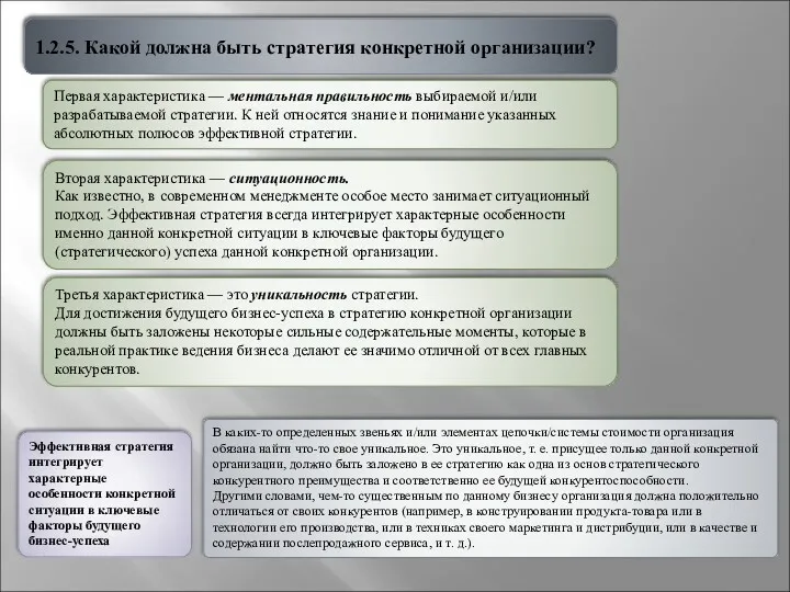 1.2.5. Какой должна быть стратегия конкретной организации? Первая характеристика —