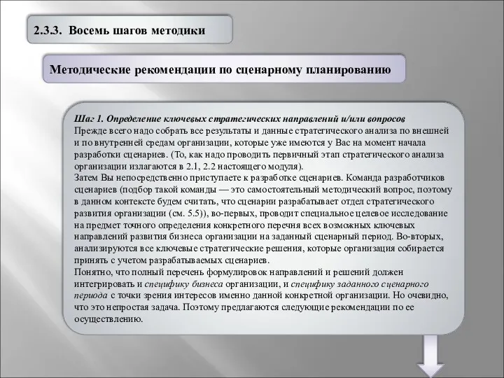 2.3.3. Восемь шагов методики Шаг 1. Определение ключевых стратегических направлений