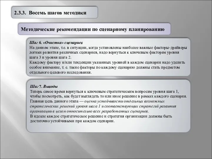 2.3.3. Восемь шагов методики Шаг 6. «Очистка» сценариев На данном