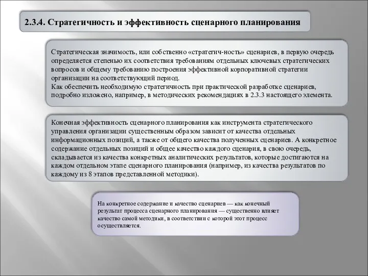 2.3.4. Стратегичность и эффективность сценарного планирования Стратегическая значимость, или собственно