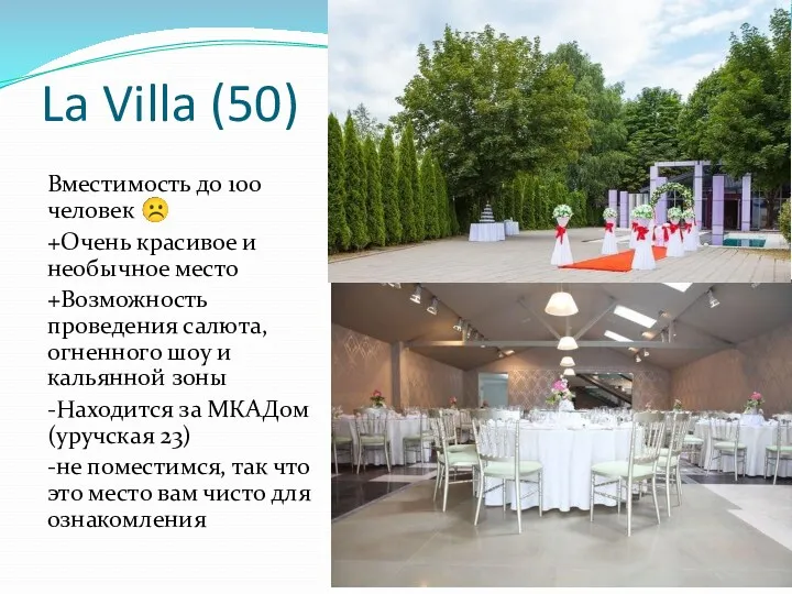 La Villa (50) Вместимость до 100 человек ☹ +Очень красивое