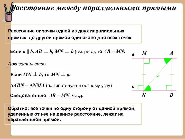 Расстояние от точки одной из двух параллельных прямых до другой