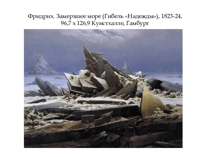 Фридрих. Замерзшее море (Гибель «Надежды»), 1823-24, 96,7 х 126,9 Кунстхалле, Гамбург