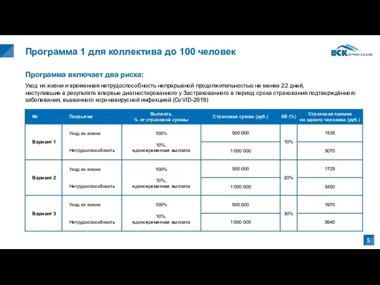 Программа 1 для коллектива до 100 человек Программа включает два