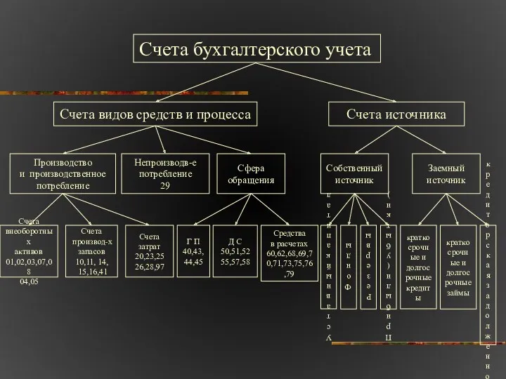 Счета бухгалтерского учета Счета видов средств и процесса Производство и