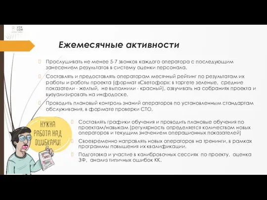 Ежемесячные активности Составлять графики обучения и проводить плановые обучения по