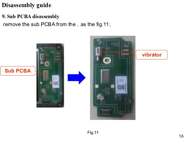 Fig.11 9. Sub PCBA disassembly remove the sub PCBA from