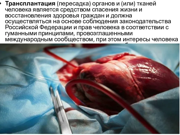 Трансплантация (пересадка) органов и (или) тканей человека является средством спасения
