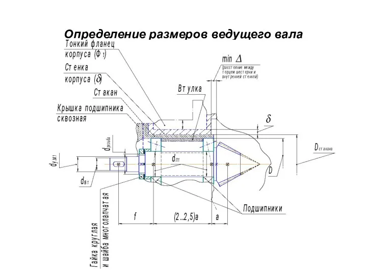 Определение размеров ведущего вала