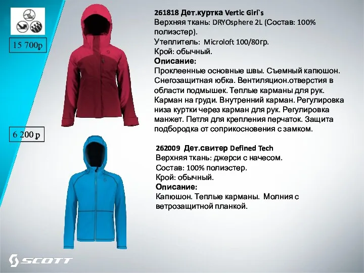 261818 Дет.куртка Vertic Girl`s Верхняя ткань: DRYOsphere 2L (Состав: 100% полиэстер). Утеплитель: Microloft
