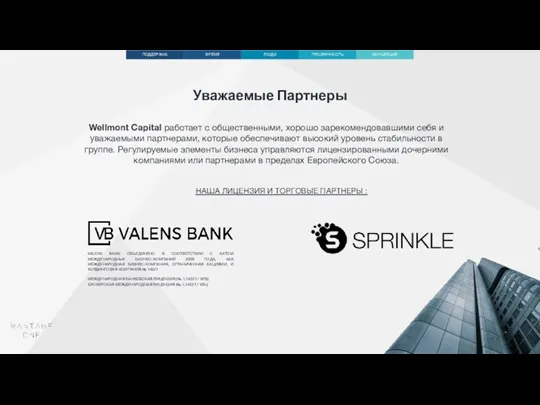 НАША ЛИЦЕНЗИЯ И ТОРГОВЫЕ ПАРТНЕРЫ : Wellmont Capital работает с