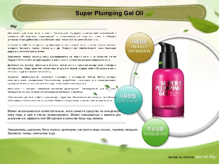 Super Plumping Gel Oil 30g/ Ниацинамид, аденозин, бета-глюкан, аргилерин, экстракты