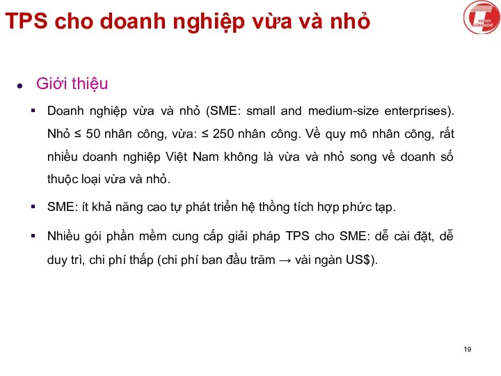 TPS cho doanh nghiệp vừa và nhỏ Giới thiệu Doanh