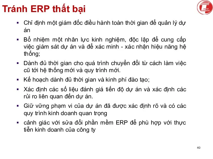 Tránh ERP thất bại Chỉ định một giám đốc điều