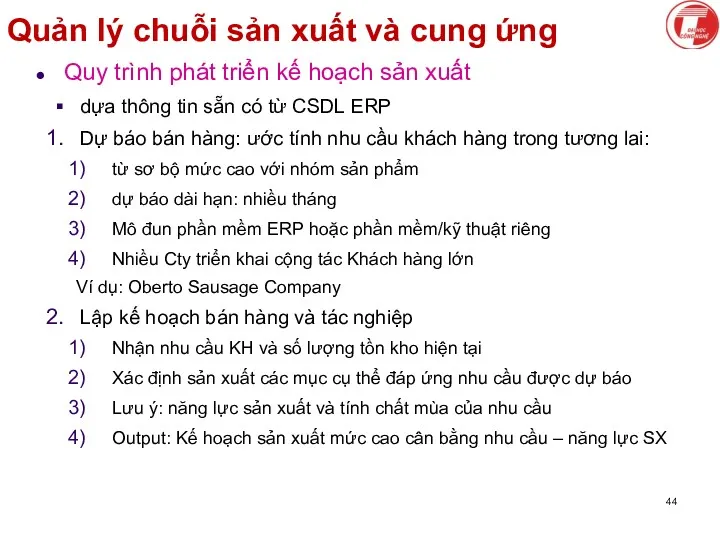 Quản lý chuỗi sản xuất và cung ứng Quy trình