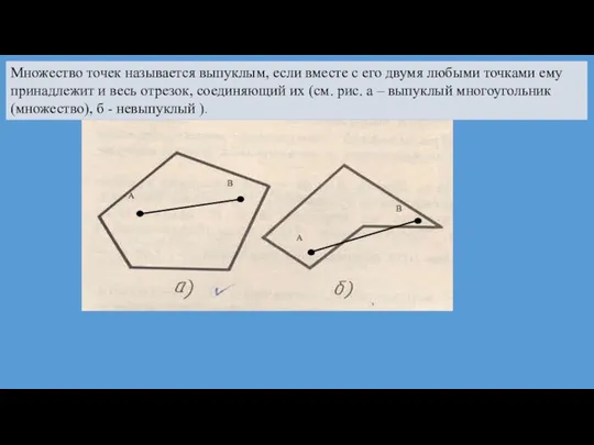 Множество точек называется выпуклым, если вместе с его двумя любыми