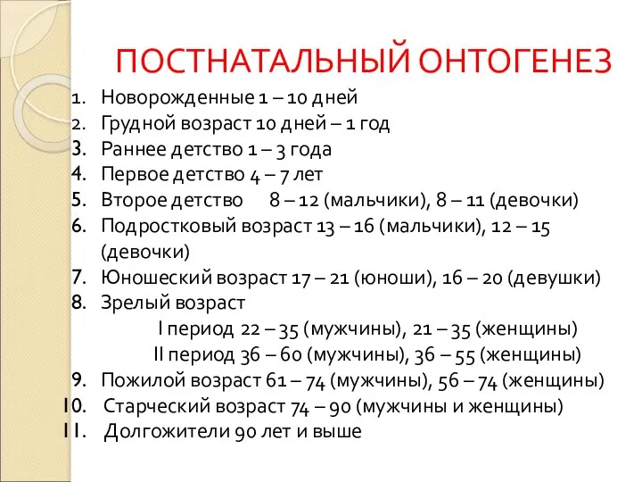 Новорожденные 1 – 10 дней Грудной возраст 10 дней –