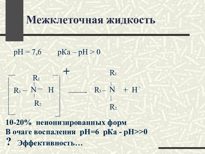 Межклеточная жидкость рН = 7,6 рКа – рН > 0