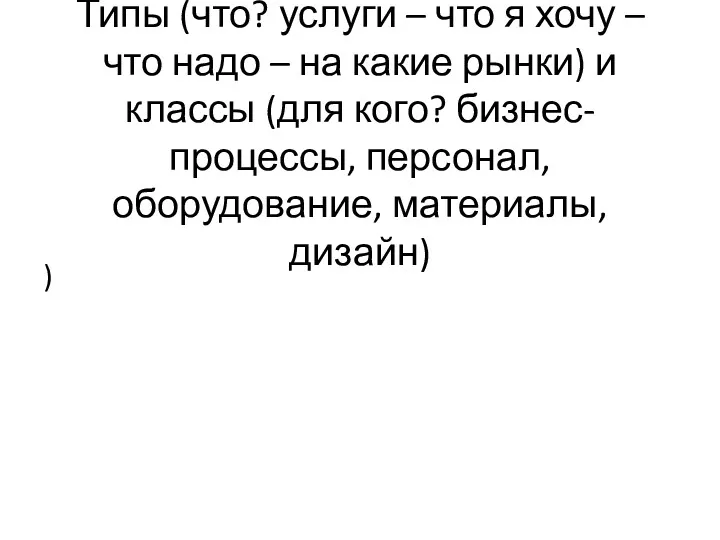 Типы (что? услуги – что я хочу – что надо