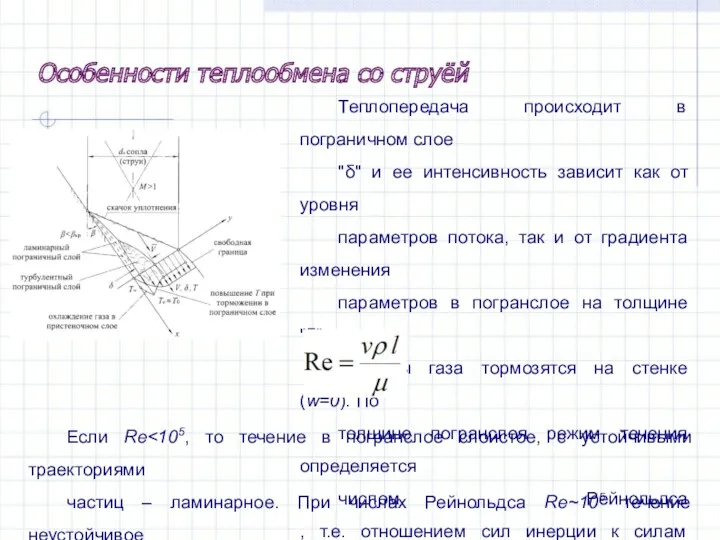 Теплопередача происходит в пограничном слое "δ" и ее интенсивность зависит