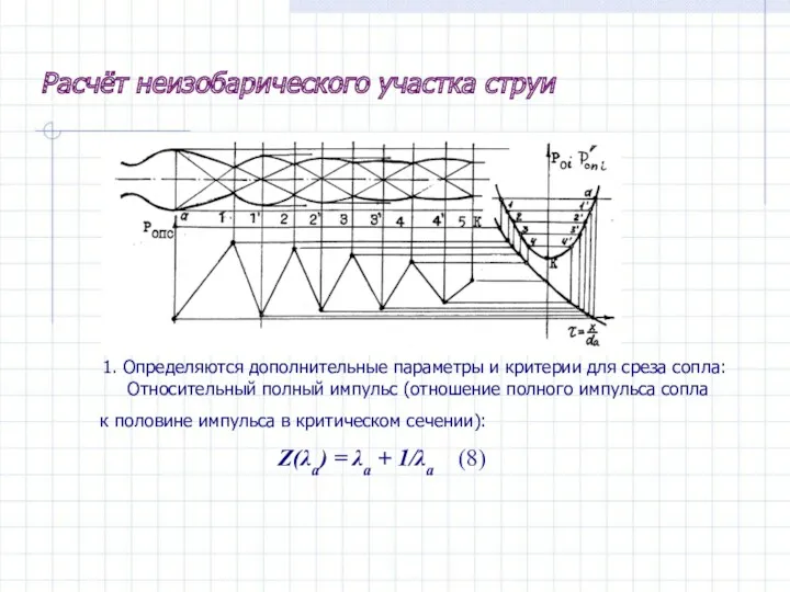 Расчёт неизобарического участка струи 1. Определяются дополнительные параметры и критерии