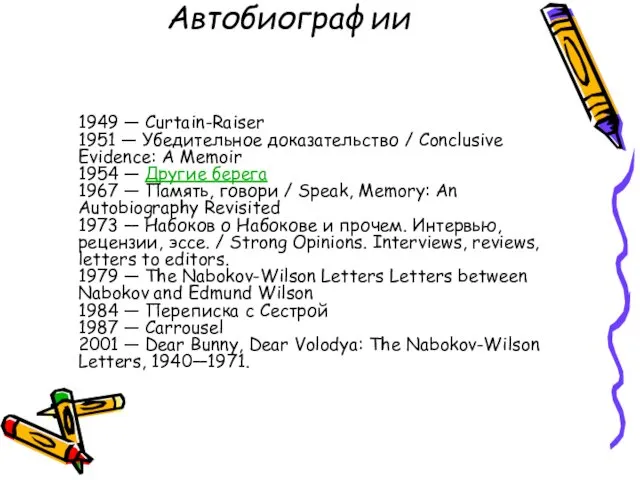 Автобиографии 1949 — Curtain-Raiser 1951 — Убедительное доказательство / Conclusive