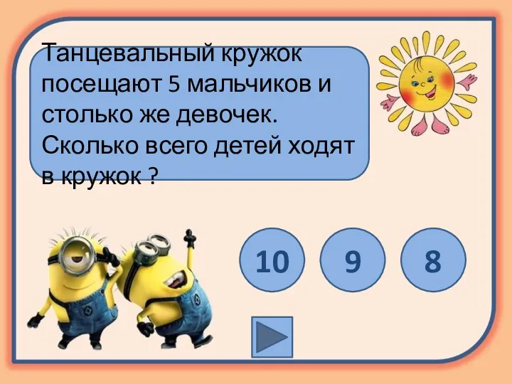 Танцевальный кружок посещают 5 мальчиков и столько же девочек. Сколько