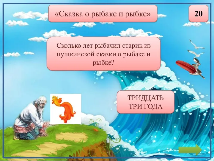 «Сказка о рыбаке и рыбке» 20 Сколько лет рыбачил старик из пушкинской сказки