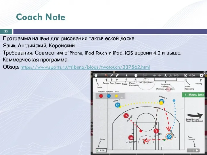 Coach Note Программа на iPad для рисования тактической доске Язык: